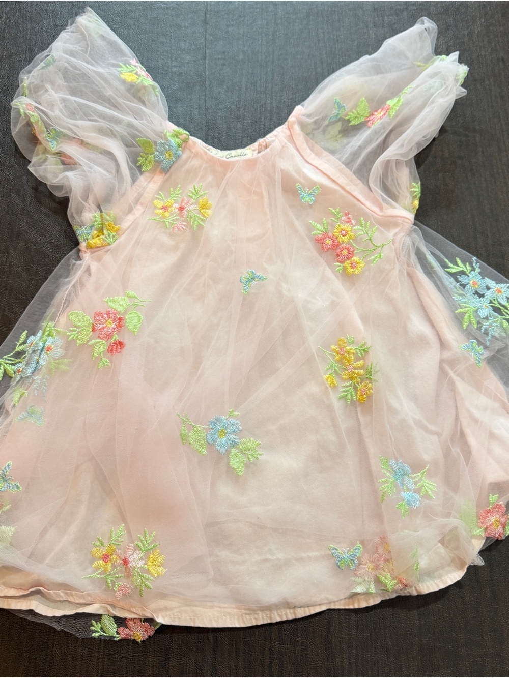 Audrey Camille Delicate Pink Embroidered Floral Girls Dress Sz 2T